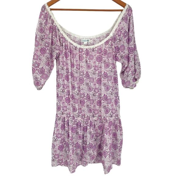 Poupette St Barth Purple Floral Paisley and Cream Lace Mini Dress Small - Picture 1 of 5